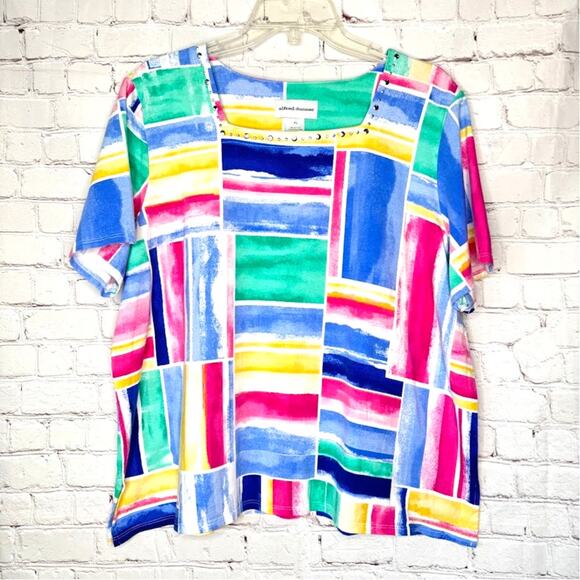 Alfred Dunner Wms XL Colorful Rectangular Pattern Embellished Square Neck Top0 - Picture 7 of 7